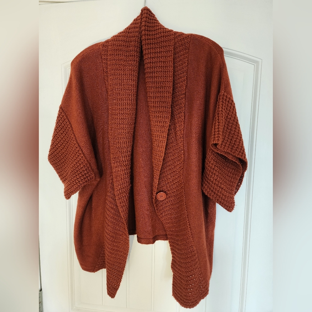 Link Women's Terracotta Knit S/S Cardigan Sweater Fall Sz Large Minimalist